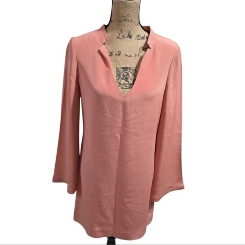 Elizabeth & James SILK Peach Bell Long Sleeve Chic Silk 60s 70s Party Dress 6